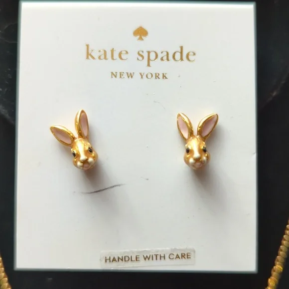 NWOR (#332) Kate Spade Desert Muse Bunny Rabbit Necklace and Stud Earrings Set - Picture 2 of 6